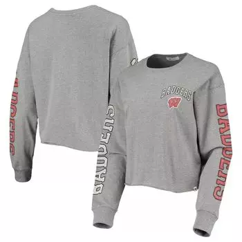 Женская укороченная футболка с длинными рукавами '47 Heathered Grey Wisconsin Badgers Ultra Max Parkway