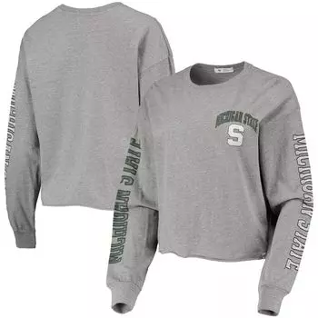 Женская укороченная футболка с длинными рукавами '47 Heathered Michigan State Spartans Ultra Max Parkway