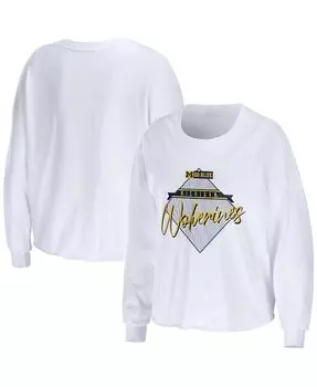 Женская укороченная футболка с длинными рукавами белого цвета Michigan Wolverines Diamond WEAR by Erin Andrews, белый