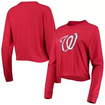 Женская укороченная футболка с длинными рукавами из детского трикотажа New Era Red Washington Nationals New Era