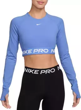 Женская укороченная футболка с длинными рукавами Nike Pro Dri-FIT, цвет Royal Pulse