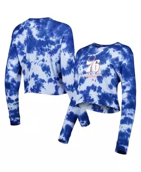 Женская укороченная футболка с длинными рукавами Royal Philadelphia 76Ers Tie Dye New Era