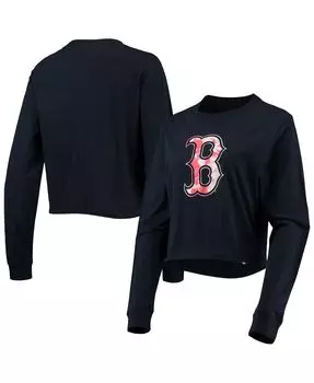 Женская укороченная футболка с длинными рукавами темно-синего цвета Boston Red Sox Baby Jersey New Era, темно-синий