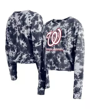 Женская укороченная футболка с длинными рукавами темно-синего цвета Washington Nationals с принтом тай-дай New Era, темно-синий
