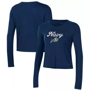 Женская укороченная футболка с длинными рукавами Under Armour Navy Navy Midshipmen Vault Under Armour