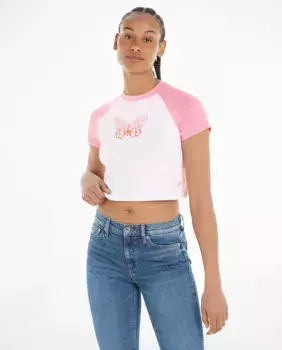 Женская укороченная футболка с короткими рукавами Tommy Jeans, мультиколор