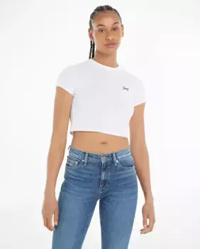 Женская укороченная футболка с короткими рукавами Tommy Jeans, белый