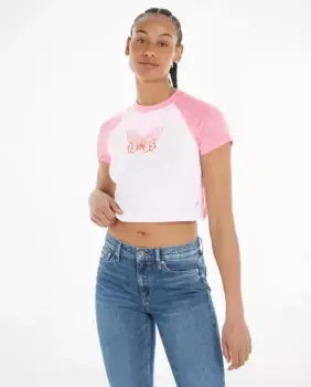 Женская укороченная футболка с короткими рукавами Tommy Jeans, мультиколор