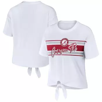 Женская укороченная футболка с полоской спереди и узлом в полоску Erin Andrews White Alabama Crimson Tide
