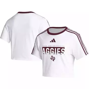 Женская укороченная футболка с тремя полосками adidas White Texas A&M Aggies adidas