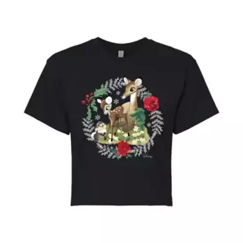 Женская укороченная футболка с венком Бэмби Disney, черный