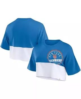 Женская укороченная футболка свободного кроя королевского/белого цвета New York Mets Color Split Fanatics, синий