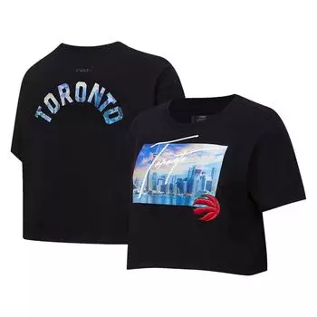 Женская укороченная футболка свободного кроя Pro Standard черного цвета Toronto Raptors Cityscape