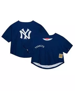 Женская укороченная футболка темно-синего цвета New York Yankees Cooperstown Collection Mitchell & Ness, синий
