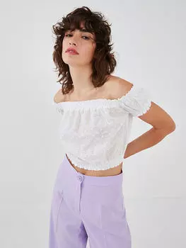 Женская укороченная хлопковая блузка с U-образным вырезом и вышивкой с коротким рукавом Xside