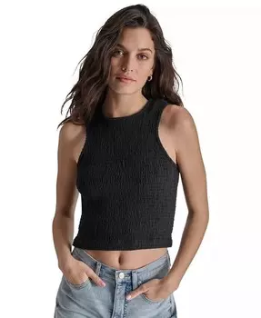 Женская укороченная хлопковая майка с присборенными краями DKNY Jeans, черный