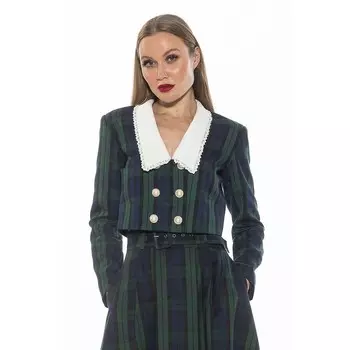 Женская укороченная клетчатая куртка с кружевным воротником ALEXIA ADMOR Aurelia, цвет Green Plaid