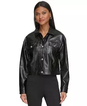 Женская укороченная куртка из искусственной кожи крокодила Calvin Klein, черный