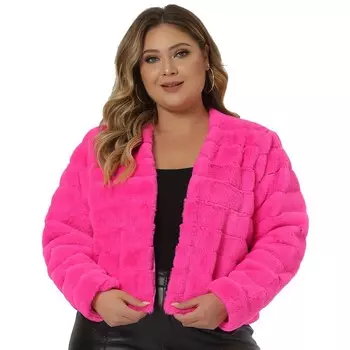 Женская укороченная куртка из плюша с открытым передом больших размеров из искусственного меха Agnes Orinda, цвет Hot Pink