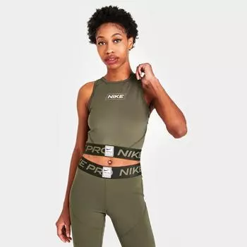 Женская укороченная майка с рисунком Nike Pro Dri-FIT, зеленый