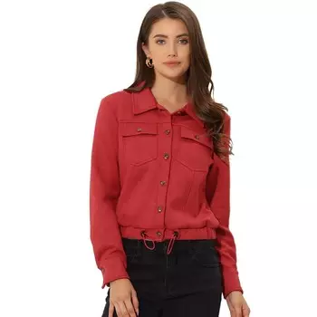 Женская укороченная мотоциклетная куртка из искусственной замши с острым воротником на пуговицах ALLEGRA K, красный