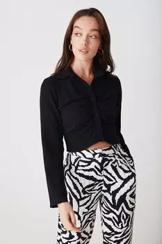 Женская укороченная рубашка из тканой ткани с пузырьками Jennyfer на шнурке GRIMELANGE, черный