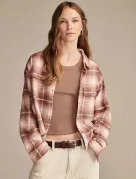 Женская укороченная рубашка Lucky Brand с необработанным краем в клетку на пуговицах, кораллово-розовый