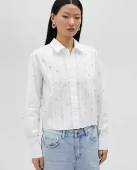 Женская укороченная рубашка с длинным рукавом Lola Casademunt, белый