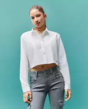 Женская укороченная рубашка с длинными рукавами Green Coast, светло-голубой