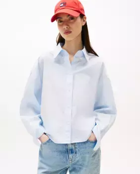 Женская укороченная рубашка в полоску Tommy Jeans, светло-голубой