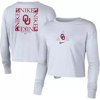 Женская укороченная сезонная футболка с длинным рукавом Nike White Oklahoma Earlys Nike