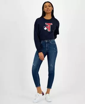 Женская укороченная толстовка из ткани френч терри peeking heart Tommy Jeans, мульти