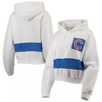 Женская укороченная толстовка с капюшоном, белый/королевский пуловер Chicago Cubs Refried Apparel