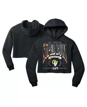 Женская укороченная толстовка с капюшоном цвета «Heather Charcoal» Los Angeles Rams Super Bowl LVI Champions We Are The Champs WEAR by Erin Andrews