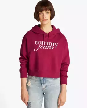 Женская укороченная толстовка с капюшоном свободного кроя Tommy Jeans, фуксия