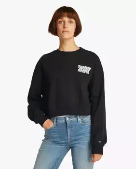 Женская укороченная толстовка с круглым вырезом и логотипом в виде пузырьков Tommy Jeans, черный