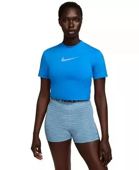Женская укороченная тренировочная футболка с короткими рукавами Pro Dri-FIT Nike, синий