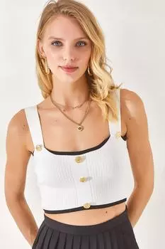 Женская укороченная трикотажная блузка цвета экрю на пуговицах Olalook