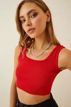 Женская укороченная трикотажная блузка с красным ремешком Happiness stanbul, красный