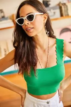 Женская укороченная трикотажная блузка с лямками травяного цвета и лестницей Olalook, зеленый