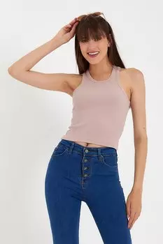 Женская укороченная трикотажная футболка с высоким воротником SPR21Y11 Sperlife, сушеная роза