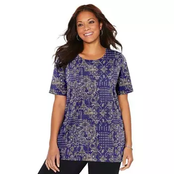 Женская ультрамягкая футболка размера плюс Petite Suprema Katerinas с круглым вырезом Catherines, цвет Navy Tonal Patchwork