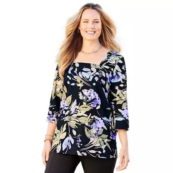 Женская ультрамягкая футболка с квадратным вырезом Catharinas больших размеров Catherines, цвет Black Watercolor