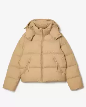 Женская утепленная куртка с капюшоном и логотипом Lacoste, бежевый