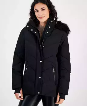 Женская утепленная куртка с капюшоном и отделкой из искусственного меха Michael Kors, белый