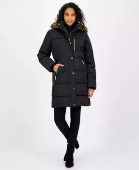 Женская утепленная куртка с капюшоном и отделкой из искусственного меха Michael Kors, черный