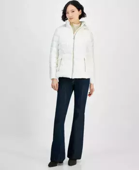 Женская утепленная куртка с капюшоном Packable Puffer на молнии Michael Kors, слоновая кость/кремовый