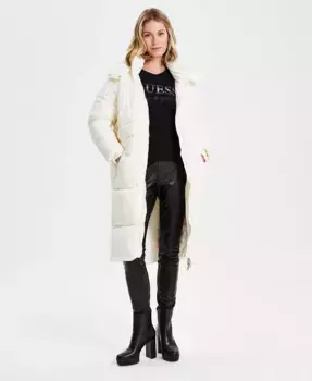 Женская утепленная парка средней длины Shine с капюшоном GUESS, белый