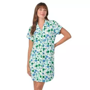 Женская уютная ночная рубашка с короткими рукавами и воротником-стойкой с принтом Draper James, цвет spring blooms