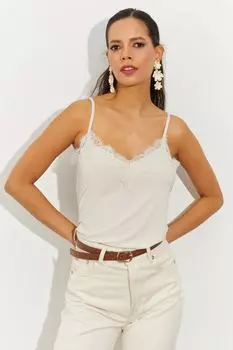 Женская ванильная кружевная блузка с V-образным вырезом спереди и сзади LPP1222 Cool & Sexy, бежевый